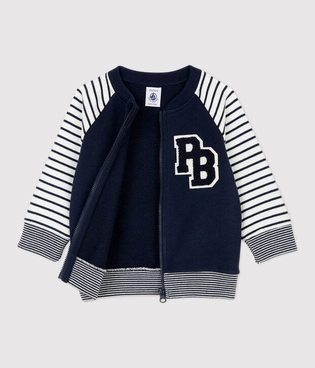 Chaqueta de b&eacute;isbol de mulet&oacute;n de beb&eacute;. azul/blanco